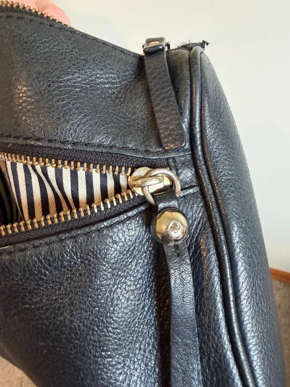 Kate Spade Black Pebbled Leather Crossbody Bag Gold Hardware